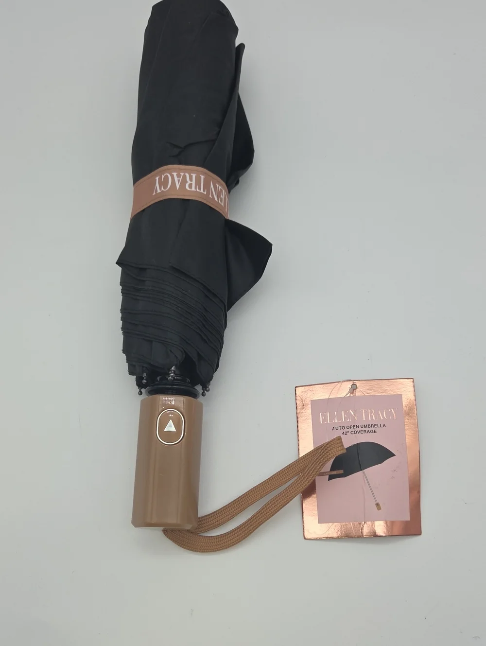 Ellen Tracy Black and Tan Compact Umbrella